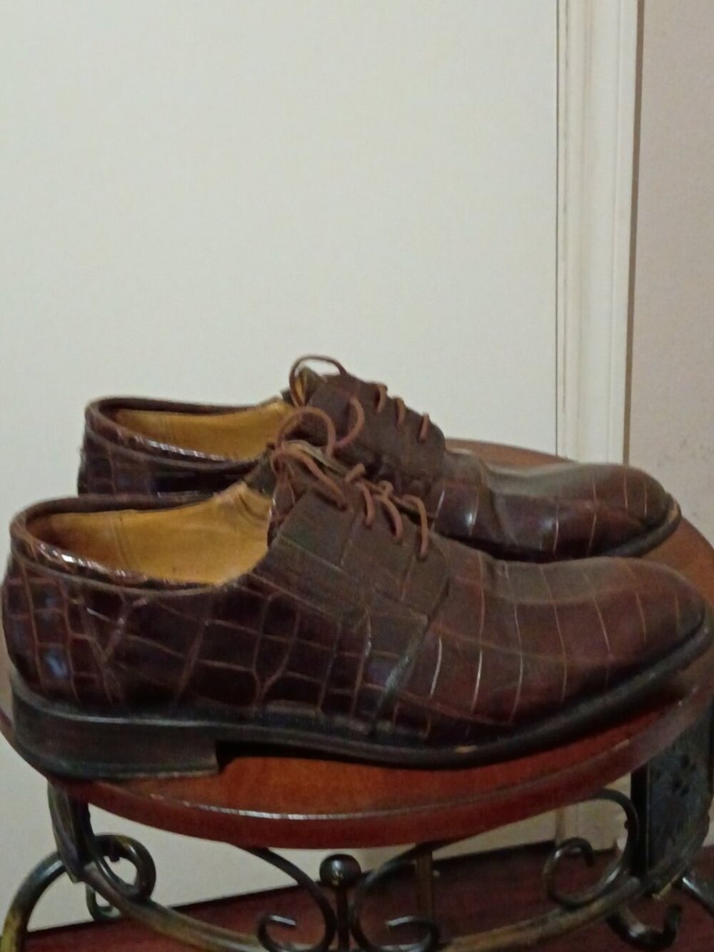Mezlan Platinum Genuine Alligator Dress Shoes Size 10 M Brown Made in Spain